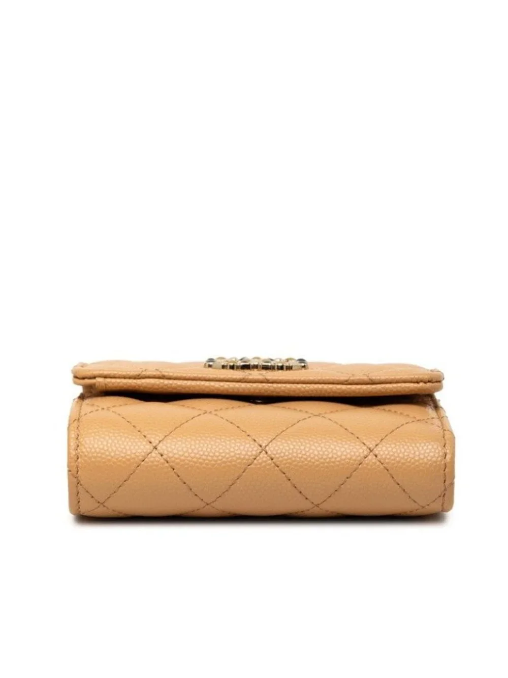 Chanel CC Logo Compact Wallet Trifold Beige Brown Canvas